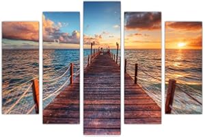 AREDE Set di 5 Stampe da Parete Quadri Moderni Decorazioni da Muro per Casa Soggiorno Camera da Letto e Cucina Alba sul molo| 120 x 80 cm | Pronto da appendere