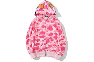 Yumenam Uomo Felpa con Cappuccio Stampa Testa di Squalo Cerniera Giacca con Cappuccio Cardigan Manica Lunga Hip Hop Tops Sweatshirt Camouflage Cappotto con Cappuccio