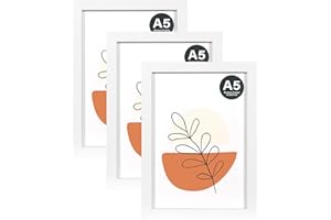 KAIWIN Bilderrahmen A5 Weiß 3er Set, 21X14.8cm rahmen mit Acrylglas zum aufhängen und aufstellen, Bilderrahmen A5 Holz für Fotos, Bilder
