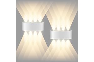 CHEVVY 2 Piezas 8W Aplique LED de Pared Interior/Exterior, 3000K Blanca Cálida Moderno Apliques de Pared LED, Lampara de pareds Impermeable IP65 para Baño, Jardín, Dormitorio, Pasillo - Blanco