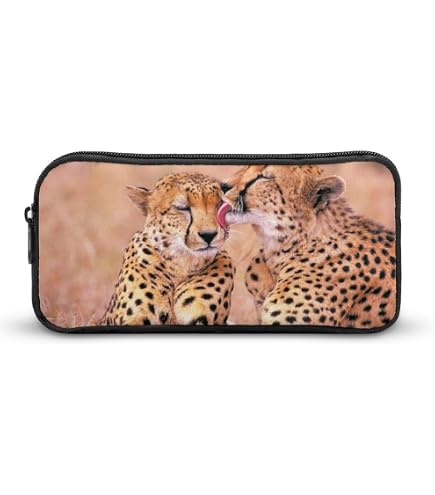 Trousse à Crayons Motif Guépard Grande Capacité – 3 Compartiments, Zip, 22x11x8 Cm, Polyester, Unisexe