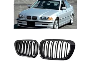 Gangying E46 Rejilla de riñón Delantero para BMW Serie 3 E46 Sedán Parrillas Negro Brillante Listón Doble E46 3 Series 4 Puertas 4D 1998 1999 2000 2001