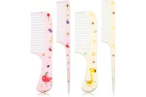 Giantree 4Pcs Baby Hair Comb, Kids Hair Brush Set for Girls Boys, Cute Hair Comb Set Toddler Hair Brush, Mini Comb Rat Tail Styling for Toddler Child's Hair(Style A)