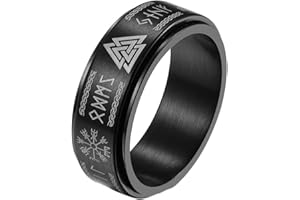 Epinki 8MM Anillos de Hombre, Anillo Giratorio Vikingo Plata Anillo Antiestres de Acero Inoxidable