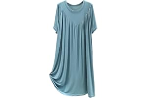 MAOAEAD Womens Nightdress Super Soft Comfortable Short Sleeve Loose Pajama Dress Summer Plus Size Thin Pleated Nightgown