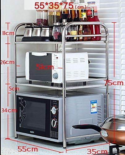 ILQ Kitchen Shelf Microwave Oven Stainless Steel Oven Tooth Rack Kitchen Supply Storage Shelves 2 Floors Increased Gear Racks, 35 * 75 * 55 cm