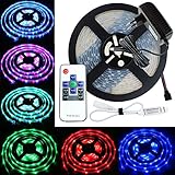 RPGT 5M RGB LED Strip Impermeable Tira de Luz 3528 SMD Luces 300 LED (60 LED/Metro) + Adaptador Alimentación + Control remoto de RF