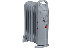 Schallen 800W 6 Fins Portable Electric Slim Oil Filled Radiator Heater with Adjustable Temperature Thermostat, 3 Heat Settings, Modern Home Heating, Fast Heating (Grey, 800W)