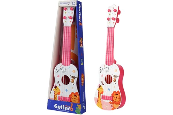 Guitare pour Enfants, 41cm Jouet de Guitare Ukulélé Instruments avec 4 Cordes Ajustables, Mini Guitare Musique Apprentissage Jouets éducatifs pour Tout-Petits Débutants Garçons Filles (Rose)