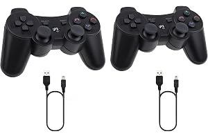 FLLAGG20 2X Handkontroll Kompatibel med PS3 och PC, USB Gamepad, Svart | Handkontroll Kompatibel med PS3 och PC Windows, Joystick Bluetooth och USB Kabel, Dubbel Vibration, Ergonomiskt