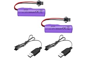 AMZZN 2PCS 3.7V 1000mAh SM-2P Plug Lipo Battery with USB Charging Cable RC Toy Car Battery for TB202 TB201 TM201 TM202 TC141 DE35 DE38 DE40 DE50 RC Cars, Trucks, Stunt Vehicles