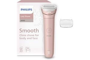 Philips Lady Shaver Serie 8000 - Rasoio senza filo, Wet & Dry, sistema di rasatura a 3 lame, testina di rasatura flessibile, luce LED, per corpo e gambe, 100 minuti di utilizzo, modello BRL129/00