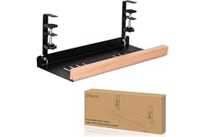 Baskiss Under Desk Cable Management Tray, 39.5cm Under Desk Cord Holder for Wire Management, Solid Wood and Heavy Sheet Metal Power Strip Organizer for Desks, Offices and Kitchens (Black)