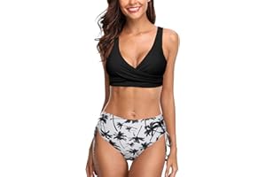 Voqeen damskie stroje kąpielowe z wysokim stanem Bikini zestaw z koronki krzyżowe z przodu Stroje kąpielowe dwuczęściowy z regulowanym sznurkiem