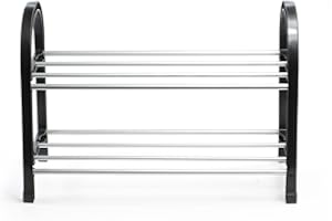 GOLDBEARUK Small Bedroom Shoe Rack black and silver 42cm