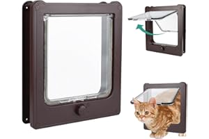 NAMSAN Cat Flap Cat Door with 4-Way Cat Flap Large Cats 27.5 x 23.5 cm Cat Flap for Interior Door Windproof Quiet Cat Door for Cats/Puppies, Brown