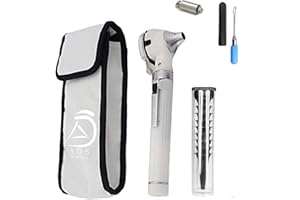 ADS MEDI CARE ADS Medicare Mini Otoscope ENT Optical Fibre LED Illumination Medical Tool Diagnostic Examination CE Approved with Complimentary Ear Cleaner & Spare Bulb (Grey)