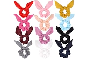 HCIMOOY Confezione da 12 capelli Scrunchies Coniglio Coniglietto Fiocco Fasce per capelli Raso Scrunchy Elastico per capelli Fasce per cravatte Porta coda di cavallo per ragazze Donne