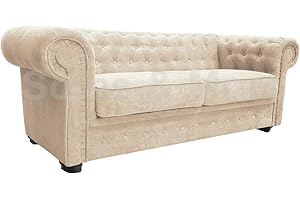SOFAS AND MORE Chesterfield Style Corner Sofa Set 3+2 Seater Armchair Cream Fabric (3 Seater)