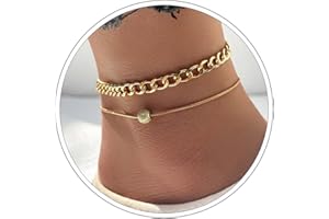 Wendalern Tobillera de Eslabones Cubanos en Capas Cadena Gruesa Punk Pulseras de Tobillo Cuentas de Oro Tobillera Fina Playa de Verano Tobillera Descalza Cadena de Pie Joyería Para Mujeres y Niñas