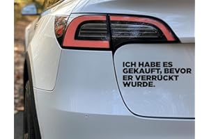 ‎SONS OF BATTERY ICH HABE ES GEKAUFT, BEVOR ER VERRÜCKT WURDE (I Bought this before Elon went Crazy) - ca. 18 x 6,6 cm - Das Sons of Battery Original Design auf Deutsch Tesla Auto Aufkleber Statement (Schwarz)