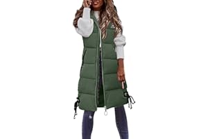 zhushuGG Long Gilet for Women UK Padded Hooded Jacket Sleeveless Longline Coat Vest with Hood Body Warmer Down Jacket with Pockets Quilted Zip Up Waistcoat Winter Parka Outwear Size M-4XL