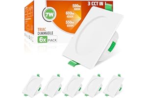 ALUSSO Faretti LED da Incasso per Cartongesso Dimmerabili, Ultrasottili 7W IP44 3000K 4000K 6500K Faretti LED Soffitto, AC 220-240V, Diametro Foro Ø67-75mm, Quadrato Bianco, Set di 6
