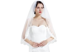BEAUTELICATE Wedding Bridal Veil Flower Lace 1 Tier with Metal Comb Fingertip Elbow Length Mantilla Veil White Ivory
