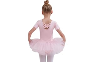 Tancefair Justaucorps de danse avec jupe tutu Classique Filles Ballet vêtements Justaucorps Robe de Ballet Enfants Manches Courtes Robe de Danse avec Jupe Tutu