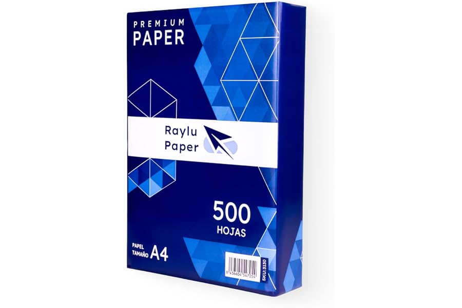 RAYLU PAPER - Folios A4 80gr 500 Hojas de Papel Premium Multiusos para Impresoras Láser, Inkjet y Fotocopiadoras, para Oficin