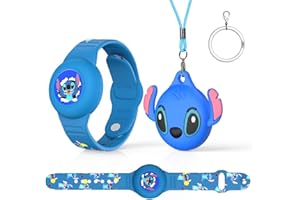 GÉNÉRIQUE 1pc Bracelet étanche et 1pc Pendentif Coque de Protection pour Apple Airtag, Enfants Apple Airtag IP53 Protection Anti - Perte GPS Tracking Corps Entier Mignon Animation Silicone Réglable(Bleu,Bleu)