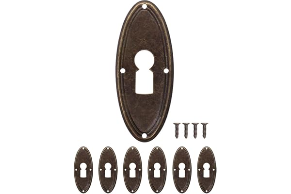 FUXXER® - 6 x antika nyckelskyltar, låsrosetter, låsbeslag, lock för lås, nyckelhål, vintage mässing brons ungdomsstil, art deco design, set om 6, 60 x 24 mm
