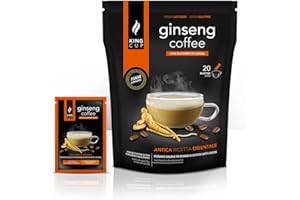 King Cup - 1 Confezione da 20 Bustine Solubili di Ginseng con Zucchero di Canna, 20 Stick da 20 Gr per Bevanda al Gusto di Ginseng da Aggiungere in Acqua Calda, Senza Glutine e Lattosio