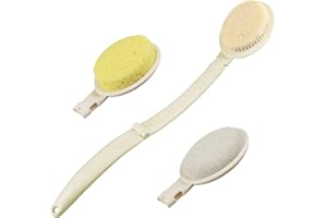 MEGHNA Spazzola da doccia Bagno Schiena Staccabile 3 in 1 Spazzola Corpo con Lunga Maniglia Esfoliazione delicata per Anti Cellulite Esfoliante Pulire Pori Spugna Doccia