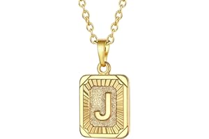 FOCALOOK Buchstaben Kette Damen Rechteck Anhänger Kette Gold Herren Namenskette Initial Necklace Kette mit Buchstaben A bis Z Schmuck für Geburtstag