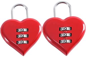 ENLACE Kłódka w kształcie serca, 2 sztuki, kłódka z kodem cyfrowym, czerwona, mała, zamek szyfrowy, 3-cyfrowy zamek do walizek, szafek, szafek, plecaków