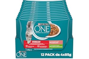 PURINA ONE Sterilcat - Cibo Umido Gatto Adulto Sterilizzato, Bocconcini con Salmone e Carote, Tacchino e Fagiolini. 48 Buste da 85 g