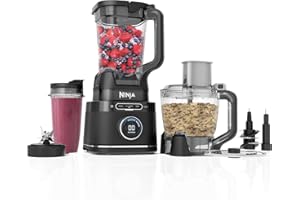 Ninja Detect Power Blender Processor Pro 3-en-1, mixeur 1200W, bol à mélanger, lame malaxeur, gobelet individuel, récipient, pétrir, mixer, hacher et mélanger, noir, TB401EU