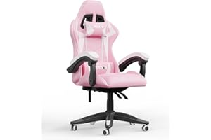 Racingreat Gaming Chair,Ergonomic Gaming Chair for Adults, Height Adjustable Reclining Computer Game Chair Comfortable with Headrest and Lumbar Support (Pink)