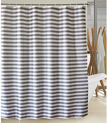 LanMeng Striped Fabric Shower Curtain, Grey White, Geometric (72-by-72 inches, 6)