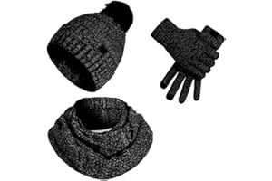 Enwokran Conjunto Bufanda y Gorro y Guantes Mujer Invierno Gorro Beanie Pompon Bufanda Larga Guantes Tactiles uave Cálidos Espesa Forro para Esquí Senderismo Conducir