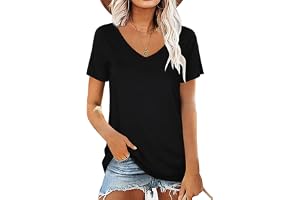 AirMood Dam-sommar-t-shirt, V-hals, avslappnad, kortärmad, tunika topp