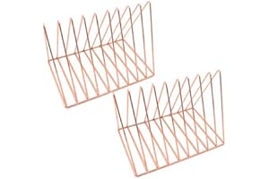 BEIHAOER 2 pcs Magazine Newspaper Holders, Desktop Iron Storage Rack Bookshelf Multifunction Triangle File Organizer Decor Home Office Bookcases (Rose Gold)