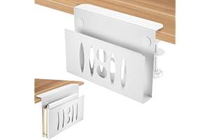 HAQIUHETO Desk Side Storage, Under Steel Hanging Organizer, No Drill Cable Management Tray, Laptop Holder, with Pen Storage for Office and Home White