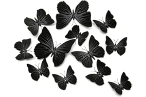 FuninCrea Lot de 12 Stickers Papillon, Autocollants Muraux 3D en Forme de Papillon Étanche Magnétique Pour Réfrigérateur Avec Ruban Adhésif Pour Décoration de Chambre à Coucher (Noir)