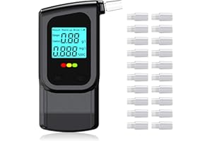 RUTIDA Breathalyzer Alcohol Tester with 20 Mouthpieces, Professional Breathalysers Portable Alcohol Breath Tester with Dual Sensor and Digital Blue LCD Display