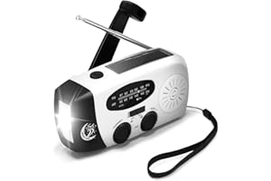NIGHT OWL Wind-up Radio, Solar Powered Radio, LED Torch - Ideal for Walking, Hiking, Camping and Home Office/Kitchen/Bedroom use - White