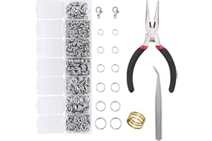 EuTengHao Kit de 1504 anneaux ouverts et fermoirs mousquetons pour réparation de bijoux - Kit d'accessoires pour fabrication de bijoux - Argenté