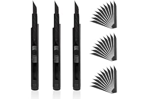 DEVENIRRICHE 3 Stück Cuttermesser Set, 3 pcs 9mm Messer mit 30 pcs 30°Abbrechklingen, Einziehbar Profi-Cuttermesser Gebildet Universalmesser, Schwarz Hochpräzises Bastelmesser für Karton, Folien, Papier