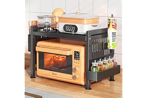 Whemyreat Soporte Extensible Para Microondas,Estante De Microondas De Acero Al Carbono,Soporte Microondas Ajustable 1 Niveles Con Organizador Especias,Soporte De Almacenamiento De Vajilla (1 Niveles)
